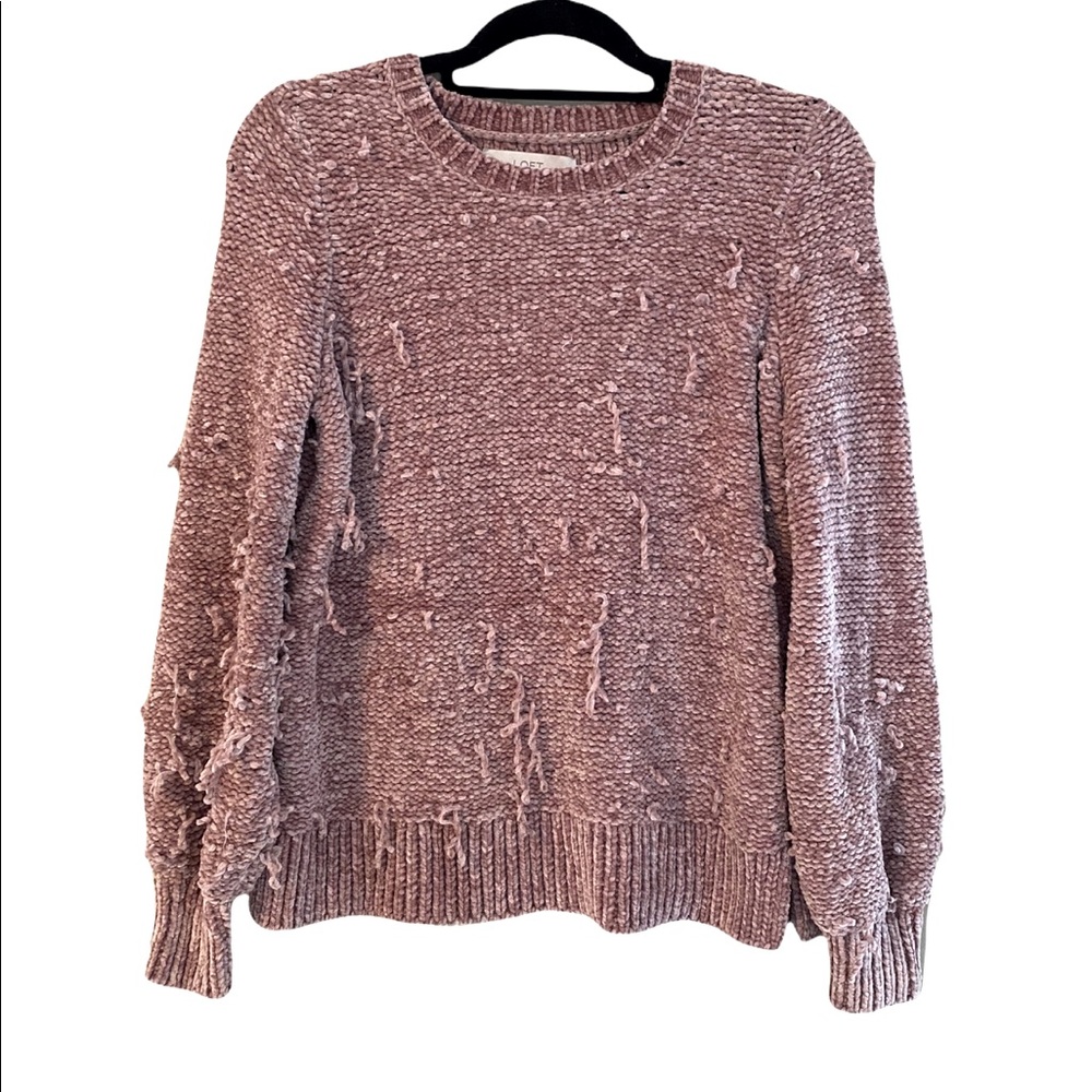 Loft Sweater Size Medium Pink Chenille Cozy Soft Distressed Pullover Crewneck